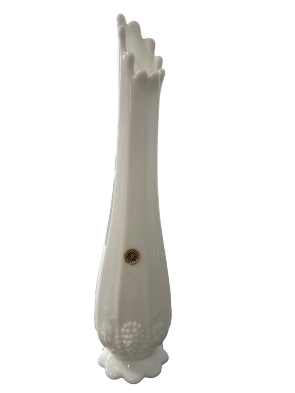 Vintage Westmoreland White Milk Glass Handcrafted Bud Vase Grape Pattern Retro